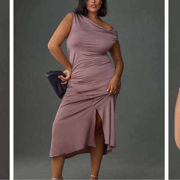 Anthropologie Mauve One-Shoulder Midi Dress - Picture 3 of 5